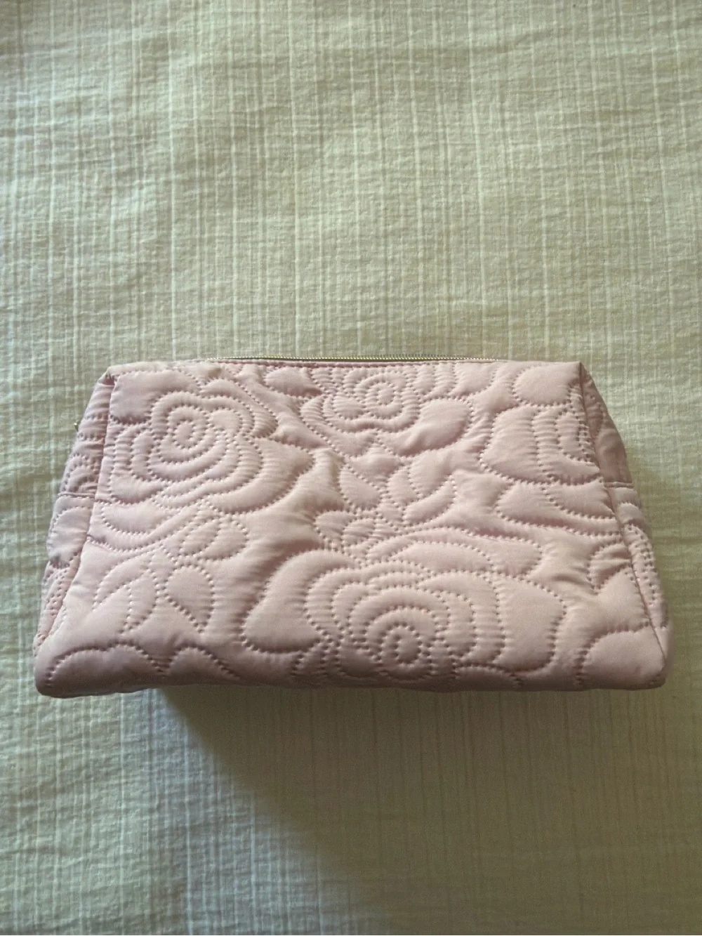 Quilted Floral Cosmetic Pouch - Light Pink